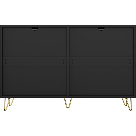 Aparador moderno con 6 cajones, aglomerado negro y dorado, 120 cm (1/5)