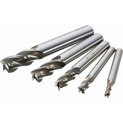 Set di 5 frese a candela HSS per guida rotante – 4 taglienti – smusso CNC – gambo tondo 4/6/8/10/12 mm