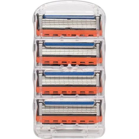 rasoir electriques hommes-Cartouche de lames rasoir 5 lames pour homme - Compatible avec rasoirs Gillette (1 cartouche avec 4 lames en noir et orange)