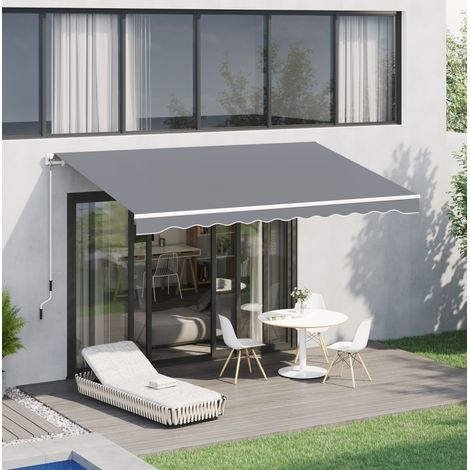 Toldo retráctil de aluminio blanco con manivela manual, protección UV (1/5)