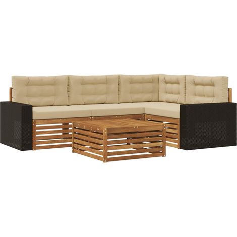 Conjunto de sofás de exterior 5 pcs Natural y Beige vidaXL