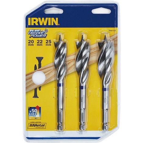 IRWIN Blue Groove Wood Power Bit Set 3 Piece 20 22 & 25Mm