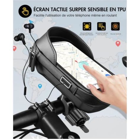 Support telephone etanche, porte telephone velo sacoche guidon moto accessoire trotinette electrique scooter sac VTT avec écran-yd (1/4)