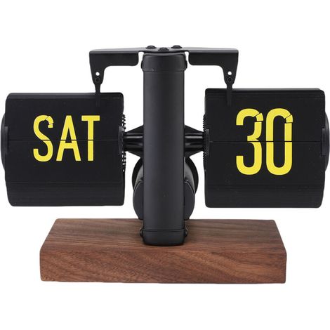 Creative Retro Calendar Automatic Flip Desk Clock Large Number Battery Powered Digital Mechanical Table Clock for Home Office Decoration 12 Hour Black (1/5)