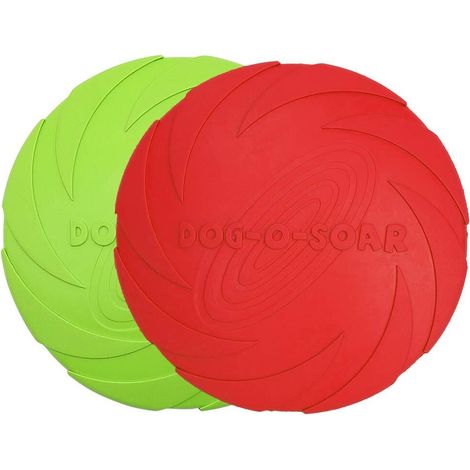 Frisbee pour Chien Lot de 2 Disque Volant en Caoutchouc Naturel Souple et Flottant Jouet d'Entraînement Extérieur pour Chiens de Petite et Moyenne Taille Diamètre 18 cm Rouge et Vert (1/5)