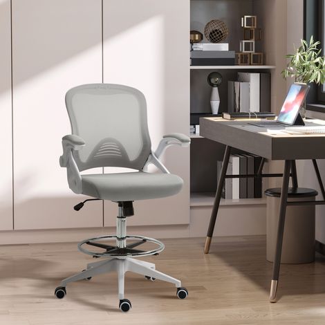 Silla de oficina Vinsetto, silla de oficina regulable en altura, reposapiés, reposabrazos plegables, giro de 360°, malla transpirable, dimensiones: 64 cm de largo x 60 cm de ancho x 106-126 cm de alto