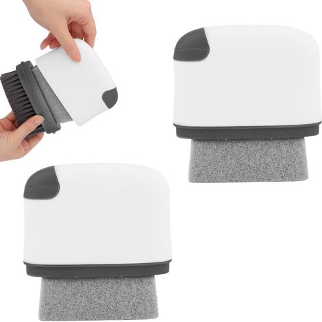 Brosse de nettoyage 2-en-1 pour rainures, outil anti-poussière pour fenêtres coulissantes, seuils de porte et joints de carrelage - Lot de 2 (gris foncé)