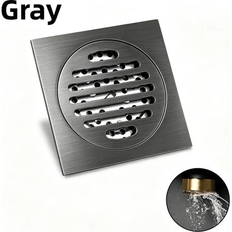 (Gray)Deluxe Brushed Rose Gold Square 10CM Tile Embedded Hidden Brass Floor Drain Garbage Grille Bathroom Shower Drain (1/4)