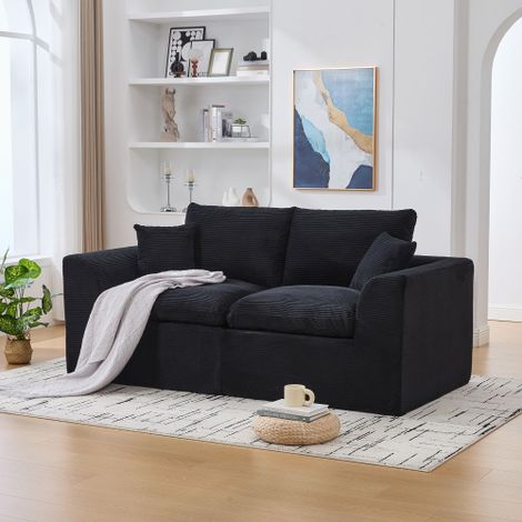 Canapé en tissu moderne et minimaliste – Canapé de salon 2 places – Doux et confortable – Livré avec coussins – Canapé de détente style nordique – Salon, Chambre (Velours côtelé noir)
