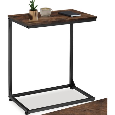 Table d'appoint 55,5 x 35 67 cm en panneau de fibres bois foncé (1/5)