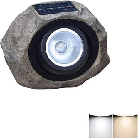 LED Lampe Pilier Solaire Exterieur, Lampes de Poteau Résine Pierre, Lumière Blanche et Lumière Chaude, Étanche Lampadaires éclairage de Jardin et éclairage Extérieur