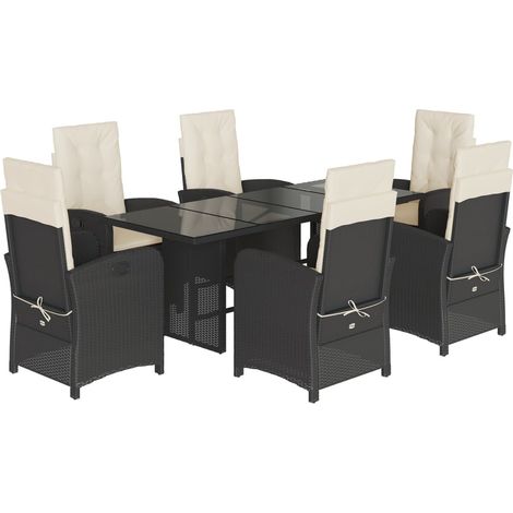 Maison Exclusive - 7-tlg. Garten-Essgruppe mit Kissen Schwarz Pol