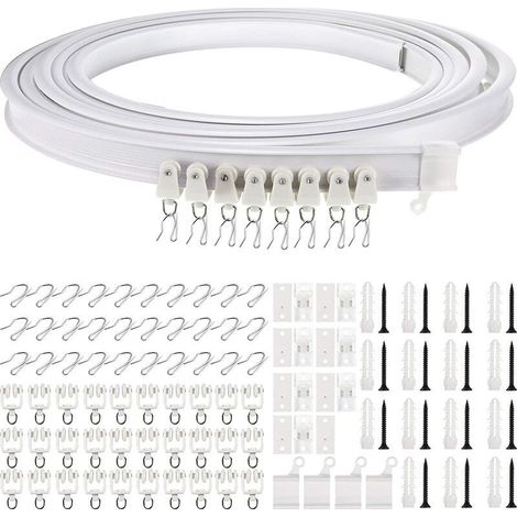 Rail de rideau de plafond flexible incurvé de 5 m avec rouleaux silencieux - support pliable pour baie de douche, baie vitrée, séparateur de pièce (1/5)