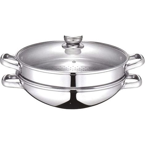 Wok & wok vapeur 2 en 1 32cm en inox - Baumalu - 343832 (1/5)
