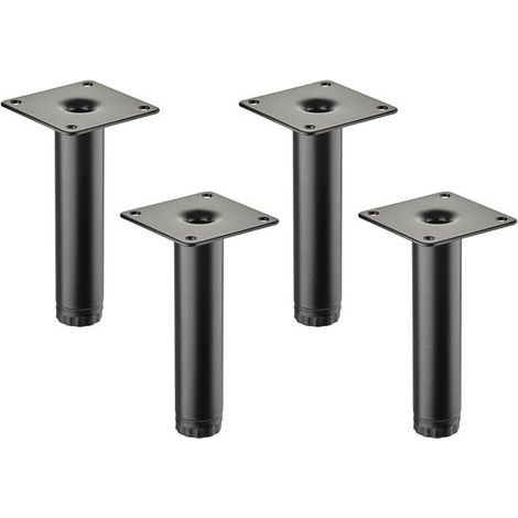 4 Möbelfüße LIMA, Höhe 120 mm, Ø 25 mm, höhenverstellbar 10 mm, matt schwarz. Beine für Vitrinen, Sockelfüße, Schrankfüße.