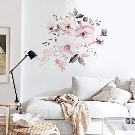 Vinilo decorativo de flores vintage en rosa pálido (58x52 cm)  Vinilo decorativo de plantas primaverales  Decoración para salón, dormitorio, cocina, pasillo y habitación infantil. (1/4)
