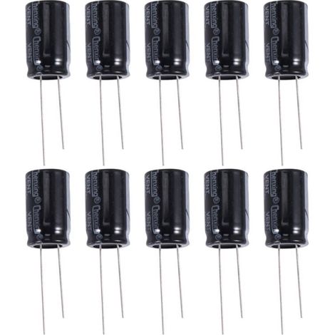 10 Condensateurs Électrolytiques Radiaux 22uF 400V Noir 105°C 13x21mm (1/4)
