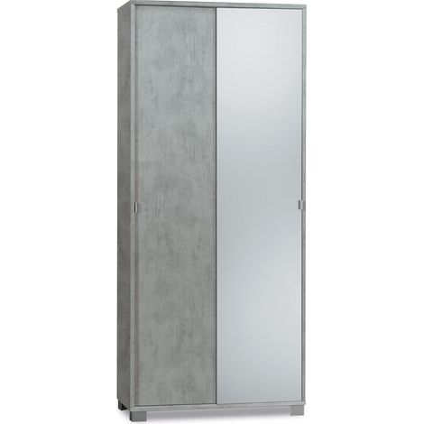 Armadio 2 Ante Scorrevoli con Specchio 82x190x41 cm Cemento (1/3)