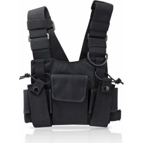 Chest Pocket Walkie Talkie Radio Harness Bag, Nylon Backpack Pack Holster Two-Way Radios Carry Case Holder Adjustable Shoulder Strap for Police, Production Workshop (1/5)