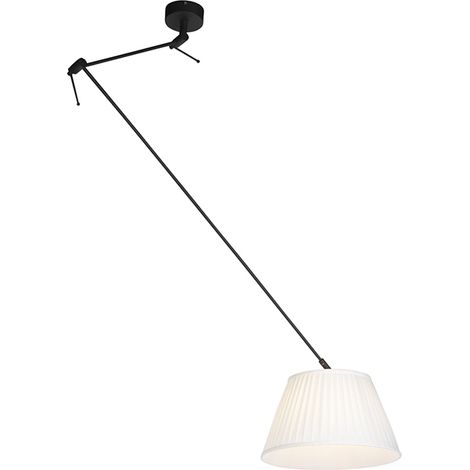 Hängelampe mit plissiertem Schirm 35cm creme - Blitz I schwarz
