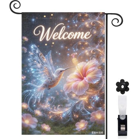 Drapeau de jardin printemps été 30 x 45 cm motif fleurs et oiseau design élégant toile durable double face pour décoration extérieure (1/5)