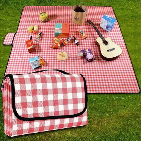 Couverture de Pique-Nique Tapis de Plage Imperméable 200 × 200cm,Tapis de Pique-Nique Léger et Lavable à Carreaux avec Poignée,Convient pour la Randonnée Voyage Camping en Plein Air,Parc (1/5)