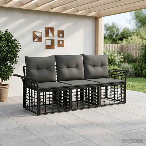 vidaXL  Outdoor Sofa Set  3 pcs Black and Dark Grey Poly Rattan