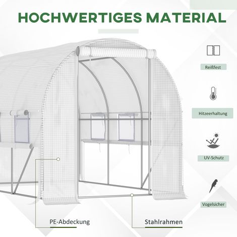Serre en film plastique, 6 fenêtres enroulables, porte à fermeture éclair, cadre en acier inoxydable, 2,95 x 2 x 2 m, blanc (1/5)