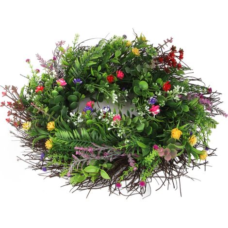 Couronne de fleurs sauvages printanières pour porte d'entrée, décoration suspendue de fleurs artificielles séchées pour mariage à la maison (1/4)