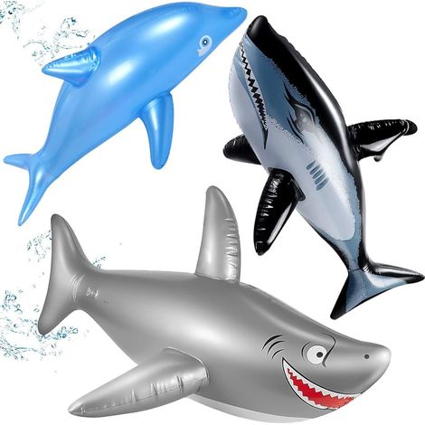 Inflatable Shark Summer Pool Toy Inflatable Swimming Ring Party Decoration Beach Backdrop Hawaii 3 Pieces (1/5)