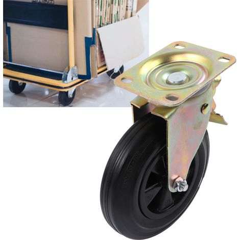 Roulettes pivotantes en polyuréthane de 20 cm (8 po) avec frein pour chariots, camions à ordures et établis (charge maximale : 200 kg [440 lb]). (1/5)