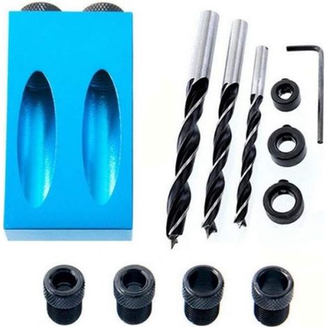 Gabarit pour perçage incliné - Adaptateur 6/8/10mm - 3 mèches à bois - 15 degrés - Noir (1/4)