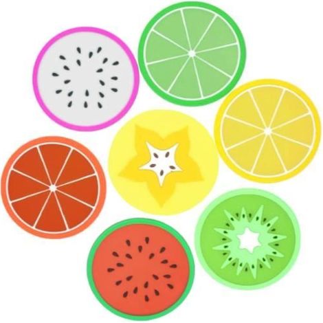 14 Pièces sous-Verres en Silicone,Créatifs Antidérapant Fruit Dessous de Verre,Rond Boisson Dessous de Verre pour la MaisonLe Bureau (1/4)