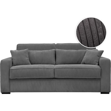 Canapé convertible express 3 places ESIO couchage quotidien 140x190cm en velours côtelé - Gris foncé