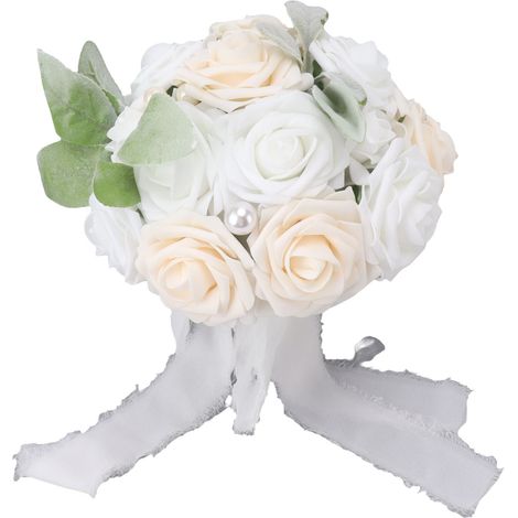 Bouquet de mariée aux couleurs vives, composé de fleurs romantiques et élégantes, fait main, idéal pour les fêtes, les bureaux, les boutiques, les jardins et les mariages. Dimensions : 26 x 20 cm (typ (1/5)