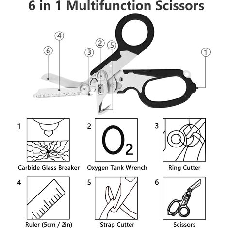 [JAMAIS UTILISÉ]Ciseaux multifonctions pliables 6 en 1 : ciseaux d'urgence, ciseaux de survie en extérieur, outils de réparation domestique, brise-vitre en carbure, clé pour bouteille d'oxygène, coupe