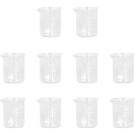 10 Pcs 50ml Bécher Gradué en Verre Borosilicate, Verre Tasse à Mesurer, Bécher scientifiques en Verres, gobelet cylindrique Gradué avec ligne d'échelle transparente, pour Laboratoire et Cuisine (1/5)