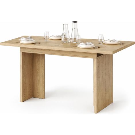 ELVMI Ausziehbarer Esstisch für 6 bis 8 Personen mit 1 Platte, T-Füße, Wohnzimmer, 180x80x75 cm, aus MDF, Eiche (1/5)