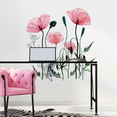 Stickers muraux Sticker Mural Autocollant - FLEURS COQUELICOTS CHIC - adhésifs fond transparent - 180x120cm (1/5)