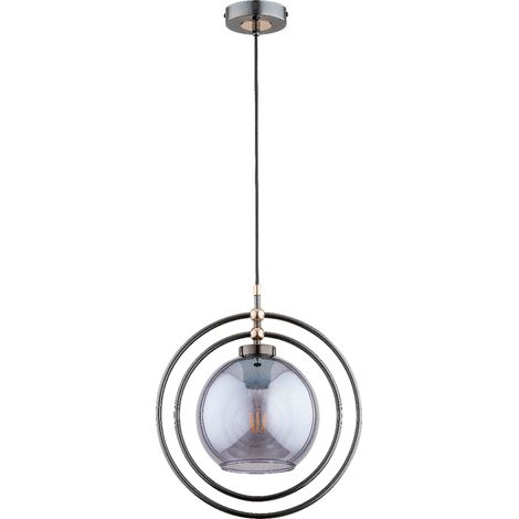 Suspension noire MANDI, verre fumé, anneaux E27 Alfa (1/2)