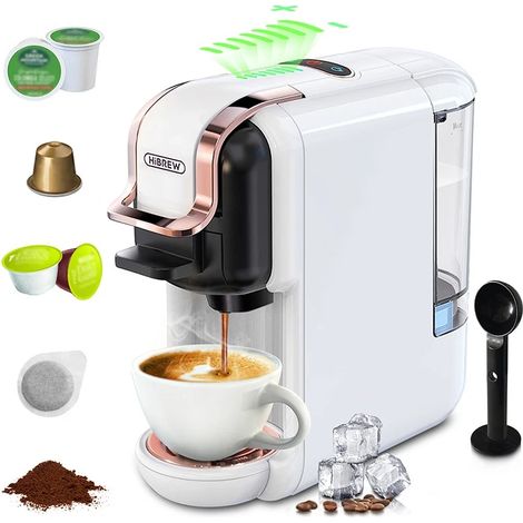 Cafetière 5-en-1 HiBREW Espresso Automatique, Compatible Capsules DG/Nespresso/ESE, Café Moulu, K-Cup, Chaud/Froid, Compact, 19/20 Bar