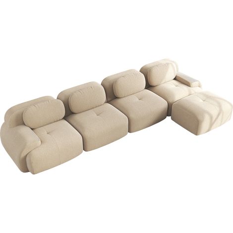 GagaCanapé d'angle 4 places beige, velours côtelé, méridienne (1/5)