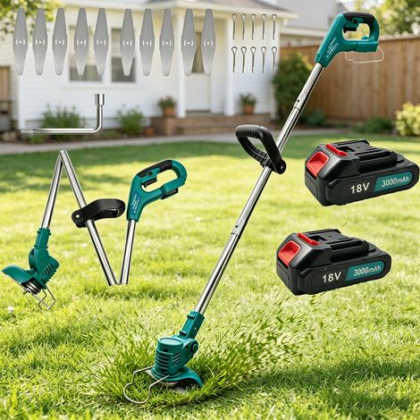 Coupe-herbe électrique sans fil Coupe-herbe Coupe-bordure de jardin + Lames, avec 2 batteries 3,0 A et chargeur, compatible avec le chargeur Makita