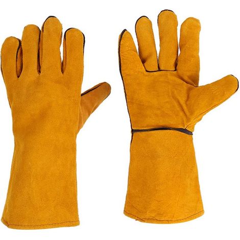 Gants de soudage en cuir résistants à la chaleur et au feu, 35 cm, protection thermique pour cheminées, barbecues et soudage (Jaune) (1/5)