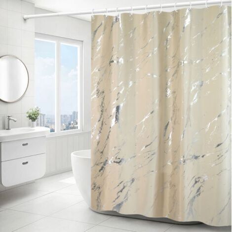 (Beige) Simple Silver Marbled Shower Curtain - 180x180cm,, Machine Washable Polyester Shower Curtain with Weighted Bottom Hem and 12 Hooks, Bathroom Bathtub Curtains (1/5)