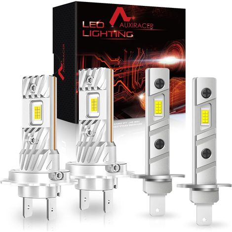 H1+H7 LED Bulb, 100W H1+H7 LED Car Headlight Lamps, 6500K White Light, Mini 1:1 Size, 60000+ Hours, 9-24V Plug and Play, 4 Pieces (1/5)