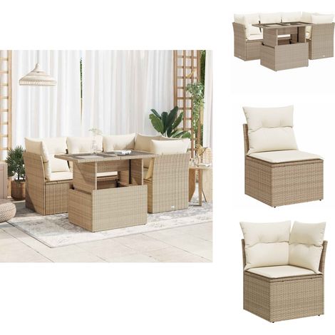 Salon de jardin avec coussins 5 pcs beige résine tressée - Ensemble De Canapés De Jardin - Ensembles De Canapés De Jardin - Ensemble De Canapés D'extérieur - Salon De Jardin (1/5)