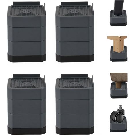 Un jeu de 4 rehausseurs (3,8 cm, 7,1 cm, 10,4 cm) – rehausseurs empilables adaptés aux lits, canapés, tables, bureaux et chaises – conception antidérapante en forme de L. (1/5)