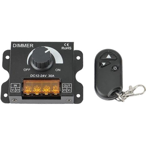 Variateur de lumière LED sans fil 12-24 V CC avec télécommande RF à 3 boutons, compatible avec les rubans LED monochromes 30 A et 360 W. WHBYV (1/4)