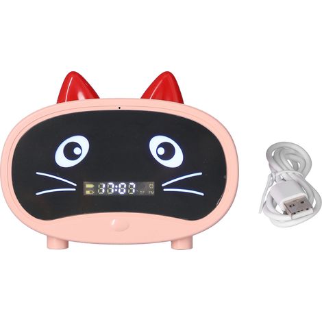 Niedlicher Mini-Lautsprecher im Katzenohren-Design, multifunktionaler Doppelwecker für Büro und Schlafzimmer, Rosa